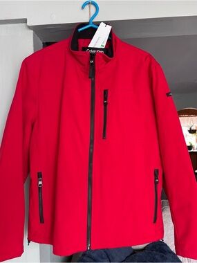 Calvin Klein Bright Red Men's Lightweight Jacket with Black Trim
